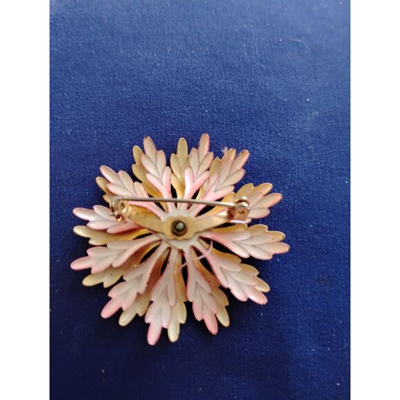 1960s Orange Enamel Flower Brooch Pin Vintage Statement - Picture 2 of 2